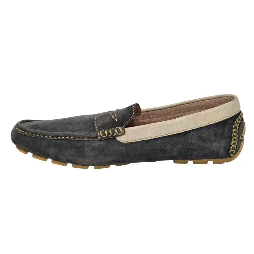 Donald J Pliner Loafers Mens 9.5 Grey Suede Penny Driver Contrast Stitch Slip On